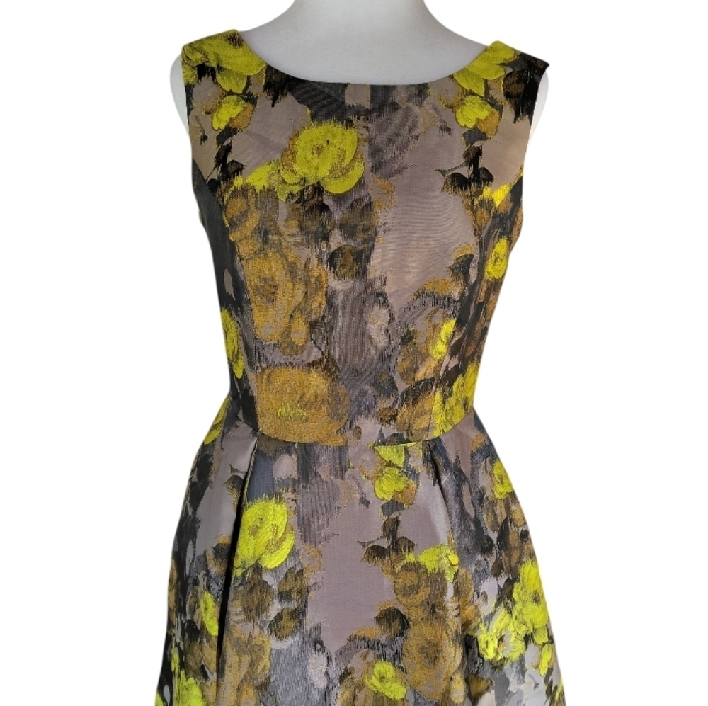 Louche London Gold Abstract Floral Cut Out Back Midi Dress Size Small Nwt — image 3 of 8
